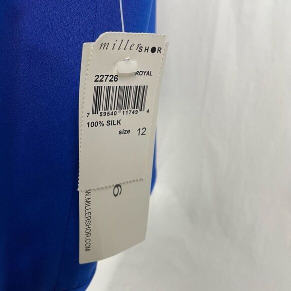Miller Shor NWT 100% Silk Vibrant Blue Collarless Open Tunic - Women’s 12 - Picture 6 of 8